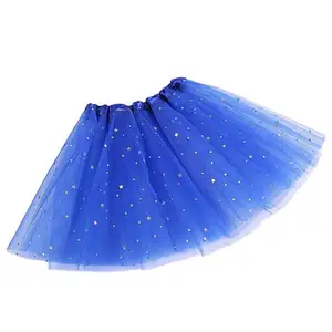 children's puffy skirts kid girl mini fluffy tutu performance dress stars dot sparkle print mesh skirt