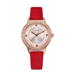 RAYMONS WY-049 Red Wholesale Colorful Girl Diamond Genuine Leather Luxury Fashion Wrist Ladies Quartz Watches for Women