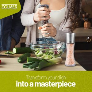 Utensilio de Cocina, Molinillo de Sal y Pimienta Recargable de Acero Inoxidable y Vidrio, Ajustable, con Embudo - Product Image 2