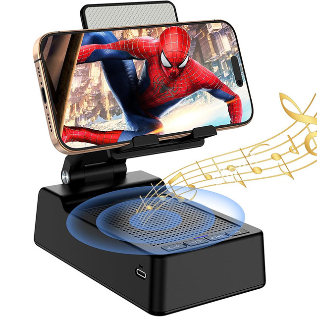 Portable Foldable Cell Phone Stand Anti-Slip Dashboard Mount Wireless BT Speaker HD Sound Flexible Plastic Compatible Tablets