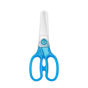 Stainless Steel Student Scissors Blue Straight Head With Sleeve For Paper Cutting And Art Use - Product Image 3