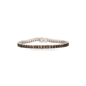 Classic 925 Sterling Silver Tennis <b>Bracelet</b> Princess Cut Smoky <b>Topaz</b> Channel Setting Geometric Design Unisex Everyday Wear - Product Image 1