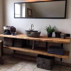 Mobile Lavabo in Legno Massello Nordico Impermeabile, Stile Rustico Wabi-sabi, Scaffale Portaoggetti da Parete per <span class=keywords><strong>Bagno</strong></span> - Product Image 3