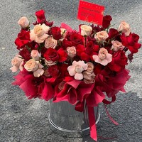 Seau à fleurs rond en carton laminé argenté, deux pièces, effet miroir brillant, pour l'insertion de fleurs fraîches de Jinhua, vente en gros
