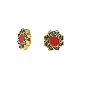 Retro Flower Alloy Beads <b>Red</b> Blue Gold Plated For <b>Bracelet</b> Making DIY Jewelry Accessories 10mm Part Number 035 - Product Image 5