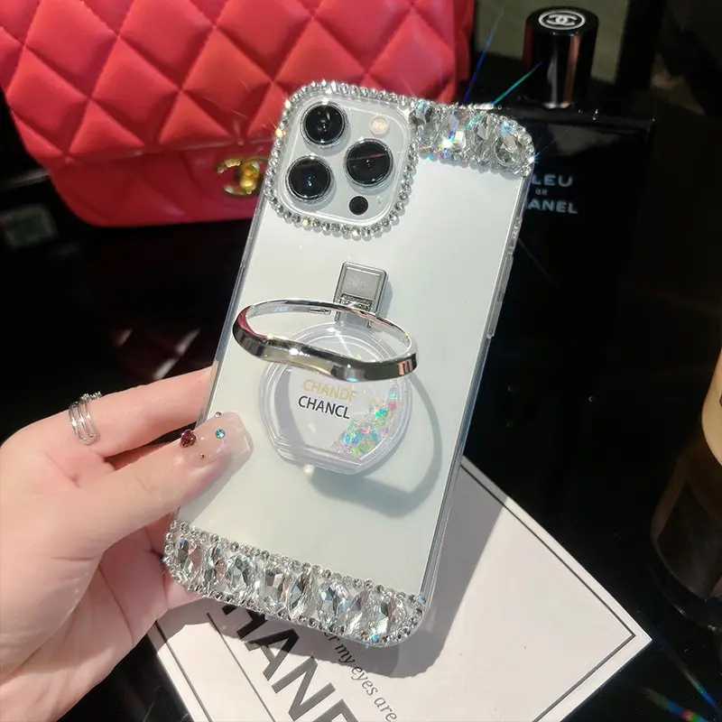 High quality luxury Design women girl Bling acrylic glitter transparent quicksand Phone Case for iphone 13 14 Max phone stand