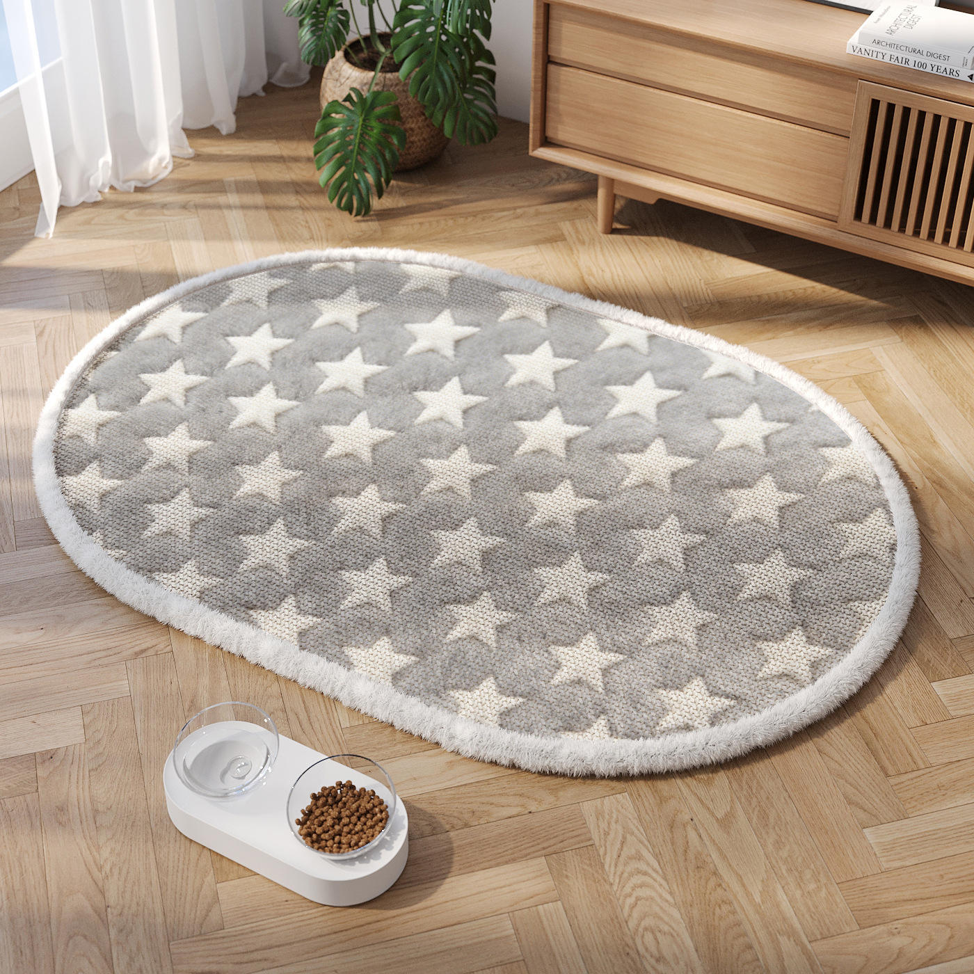 Tapis pour animaux de compagnie Sally en velours de chanvre - motif carré étoilé