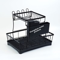 Égouttoir à vaisselle multi-niveaux en fer, design moderne et minimaliste, multifonctionnel, autoportant, sans perçage, avec support pour couteaux, baguettes et rangement pour tasses