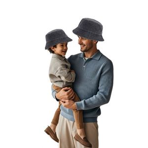 Sombrero de Pescador Estilo Padre-Hijo, Sombrero de Cubo de Algodón Lavado Europeo Americano para Verano, Playa y Viajes al Aire Libre - Product Image 1
