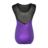 Ensemble de justaucorps de gymnastique pour filles B55, violet métallisé avec strass, jupe en mousseline scintillante, chouchou pour cheveux, ensemble de danse et de gymnastique personnalisé pour enfants