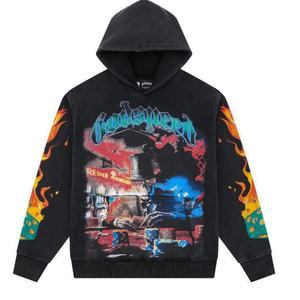 Sweat-shirt à capuche 100% coton pour homme, surdimensionné, lourd, vêtements de rue d'hiver, imprimé de dessins animés, technique de lavage à chaud, tricoté - Product Image 6
