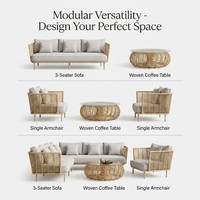 Ensemble de canapé d'extérieur en rotin tressé 3 places, avec coussin épais, durable, confortable, avec rangement, imperméable, design minimaliste et respectueux de l'environnement