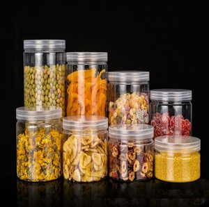 Wholesale 250ml Empty Food Grade PET round transparent plastic jar with Aluminum lids 500g
