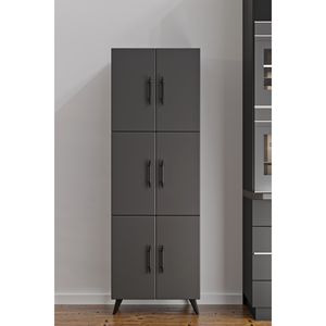 Armoire de cuisine Nehir Anthracite Gray à 6 portes, unité de rangement multifonction à 6 étagères, en bois massif et panneaux MDF - Product Image 1