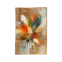 Peinture à l'huile abstraite de fleurs sur toile, peinte à la main avec des feuilles d'or, texture épaisse, décoration murale verticale, intérieur moderne