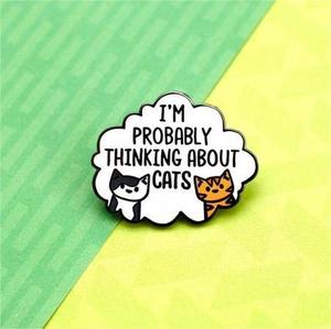 Logotipo personalizado lindo amante de los animales anime probablemente estoy pensando en gatos DIY artesanía de metal esmalte solapa pin insignia para recuerdo - Product Image 3