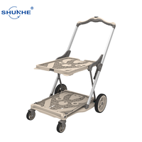 Chariot de courses à plateforme fermée Shunhe New FW-99GS, double couche, pliable, en aluminium+PP+TPR, chariot à 4 roues, caisse de rangement pour outils