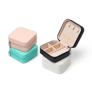 PU Leather Square Zipper <b>Small</b> Travel Jewelry <b>Boxes</b> for Women Girls Necklace Box Organizer Portable Storage Case - Product Image 1