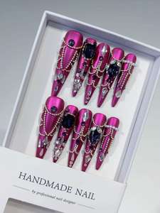 HY Tiktok Vente en gros Ongles à presser personnalisés <span class=keywords><strong>Ballerine</strong></span> Medium Coffin <span class=keywords><strong>French</strong></span> Tip avec perles en forme de cœur <span class=keywords><strong>Manucure</strong></span> en ABS à coller - Product Image 2