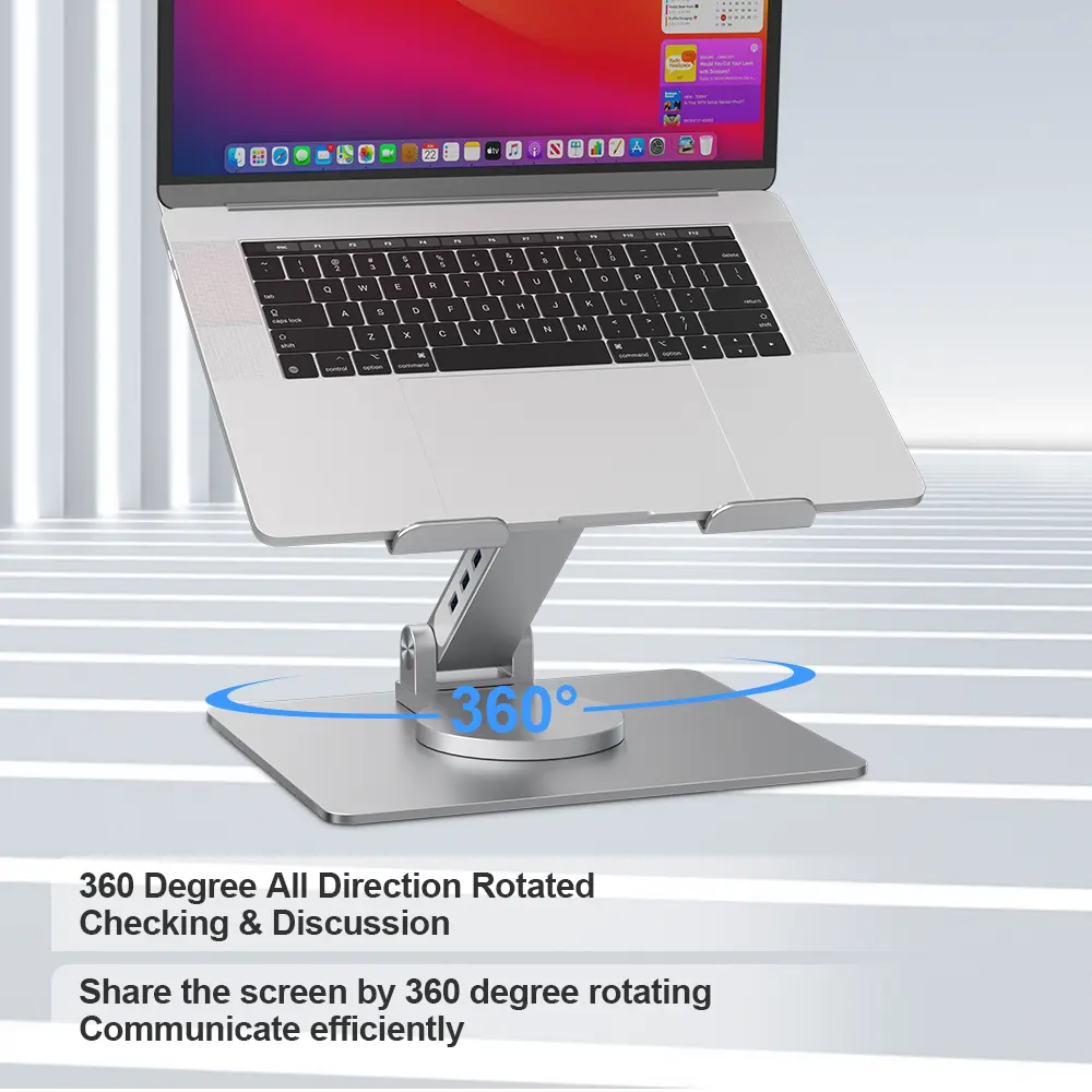 Ergonomik metal alüminyum dizüstü dirsek tabanı dönen metal katlanabilir tutucu de kaldırma para dj ayarlanabilir laptop standı usb hub