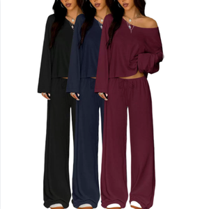 <span class=keywords><strong>เสื้อ</strong></span><span class=keywords><strong>เปิด</strong></span>ไหล่แขนยาวทรงหลวมสไตล์ยุโรป-อเมริกัน พร้อมกางเกงขายาวทรงกว้างแบบเซ็กซี่ - Product Image 4