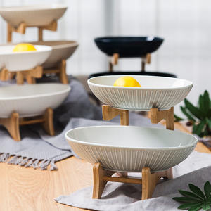 En gros multi couleur parti utilisé 2 niveaux apéritif collation bols avec support en bois - Product Image 4