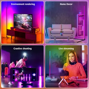 Lampu LED RGB berubah warna, dekorasi rumah lipat dalam ruangan 150 cm, lampu lantai sudut berdiri pintar RGB berubah warna untuk ruang tamu