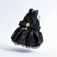 Robe de Gala de Luxe Noire en Dentelle pour Animaux de Compagnie, Élégante Robe de Mariage pour Chien avec Pendentif Strass, Tenue de Princesse pour Petits Chiens et Chats
