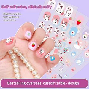 Lot de 12 autocollants ovales pour ongles d'enfants, design INS mignon de petite princesse et de lapin, autocollants de nail art DIY - Product Image 3