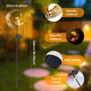 Lumière <span class=keywords><strong>solaire</strong></span> de jardin en forme de lune, boule de verre craquelée, figurine d'<span class=keywords><strong>étoile</strong></span>, décorations du Ramadan, lumière <span class=keywords><strong>solaire</strong></span> pour cour, patio - Product Image 4