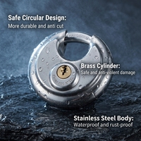 Cadenas à disque haute sécurité 70 mm, cadenas à disque en acier inoxydable trempé, forme ronde, étanche, argenté, pour porte