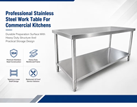Table de préparation de cuisine modulaire certifiée CE, design plat, avec cadre amovible en tube carré, pour la restauration et les salles de service.