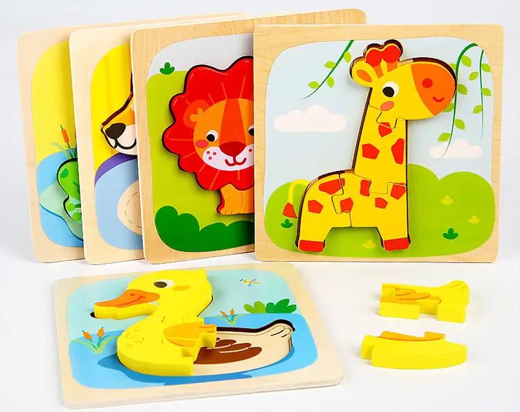 CMC Hot Selling Tier Holz puzzles Kinder Montessori Spiel Montage Kinder lernen Lernspiel zeug Holz 3D Puzzle