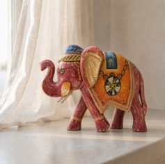Figurine d'éléphant en bois sculptée à la main, peinte à la main, décoration traditionnelle indienne (42CM X 17.5 CM X 32CM) - Product Image 2