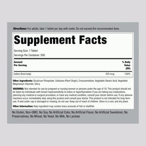 Complément alimentaire ASAP OEM en comprimés d'iode de varech biologique pour adultes, végétalien, 500 mg/1000 mg - Product Image 2