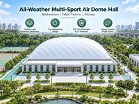 Complexe multisports à dôme gonflable : Badminton, basketball, tennis, membrane double couche, contrôle climatique intelligent, résistance aux typhons de niveau 16