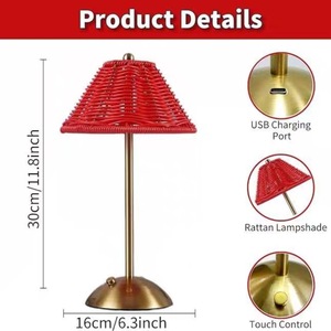 Rechargeable Rattan LED <strong>Table</strong> Lamp, Home Decor Ornament, Bedroom <strong>Bedside</strong> Ambient Night Light for Living Room - Product Image 5