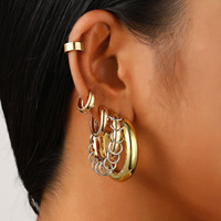 Juego de Pendientes de Aro con Clip Chapados en Oro para Cartílago, Pendientes Gruesos sin Perforación para Mujer, Joyería Minimalista de Verano