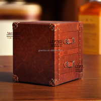 Table d'angle de coffre en cuir vintage américain pour hôtel villa ensemble de bar à cigares meubles de bar à whisky