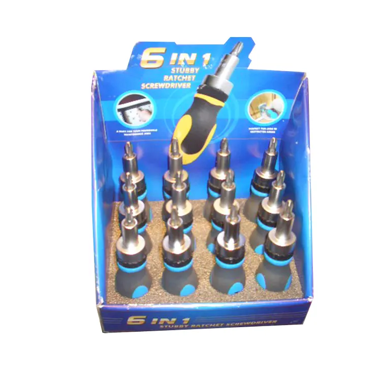 6 in 1 hand tools display box package ratchet stubby multi function screwdriver set magnet bits kit