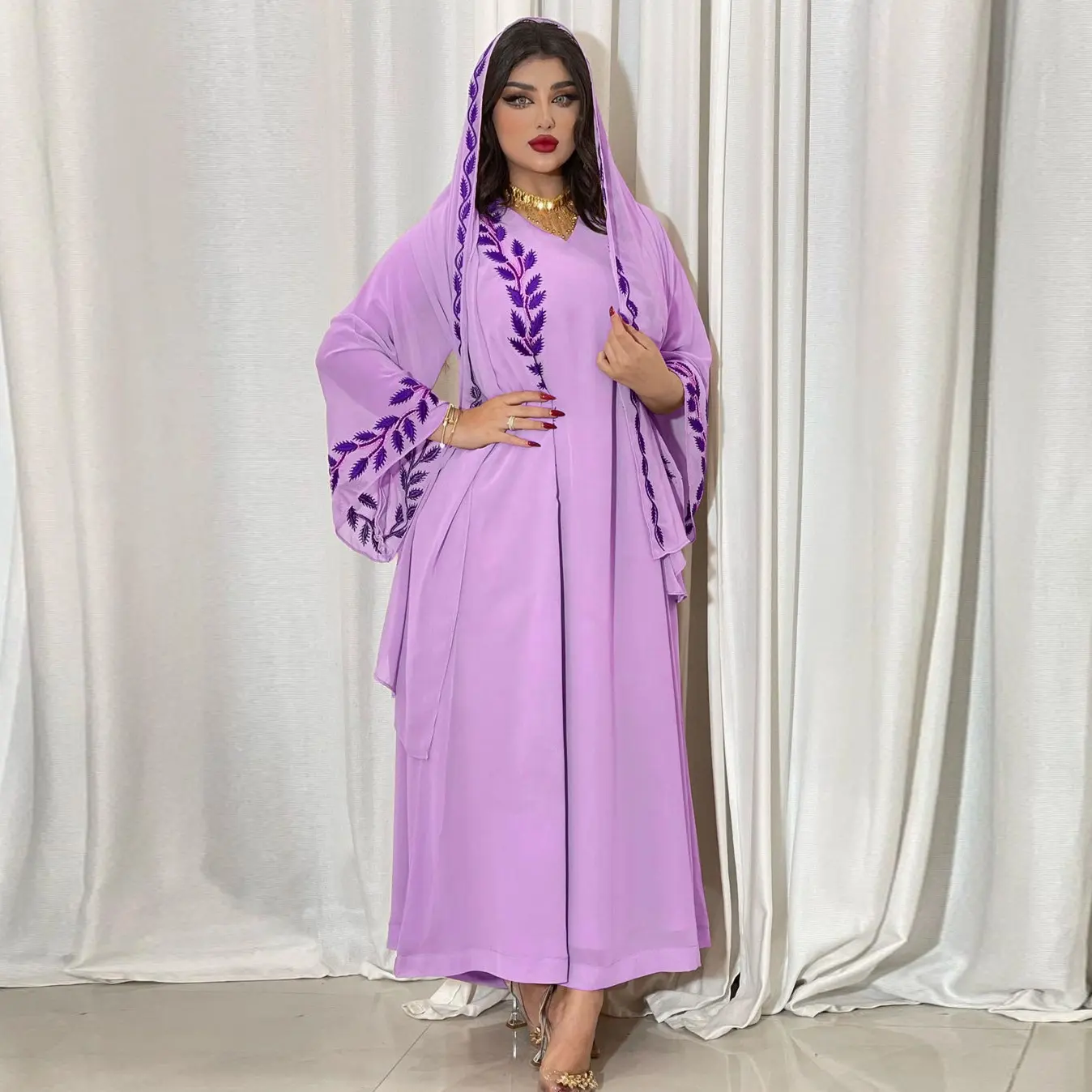 Luxury Morocco Muslim Dress Abaya Kaftan Chiffon Embroidery Modest Evening Dress for Women Dubai Turkey Islam Hijab Dress