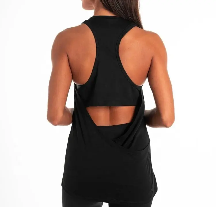 Custom private label loose yoga tank top cross strappy back sports tank tops for women
