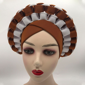 Cappello con turbante in poliestere da donna all'ingrosso in rilievo per capelli <span class=keywords><strong>Bandana</strong></span> copricapo stile indiano Hijab da donna per uso esterno - Product Image 3