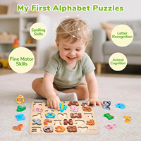 Rompecabezas de Madera Montessori con Letras del Alfabeto y Animales, Juguete Educativo de Aprendizaje del Abecedario de la A a la Z con Piezas de Formas de Animales para Niños Pequeños y Preescolares