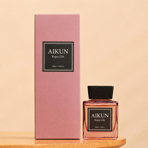 Aikun Pink 200ml Tinted Square Glass Sticker Logo Textured Box Custom Scent Long Lasting <b>Reed</b> <b>Diffuser</b> Gift Set for Gift Company - Product Image 1