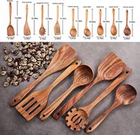 Ensemble d'ustensiles en bois de teck naturel de 9 pièces cuillères de cuisson antiadhésives pour votre cuisine
