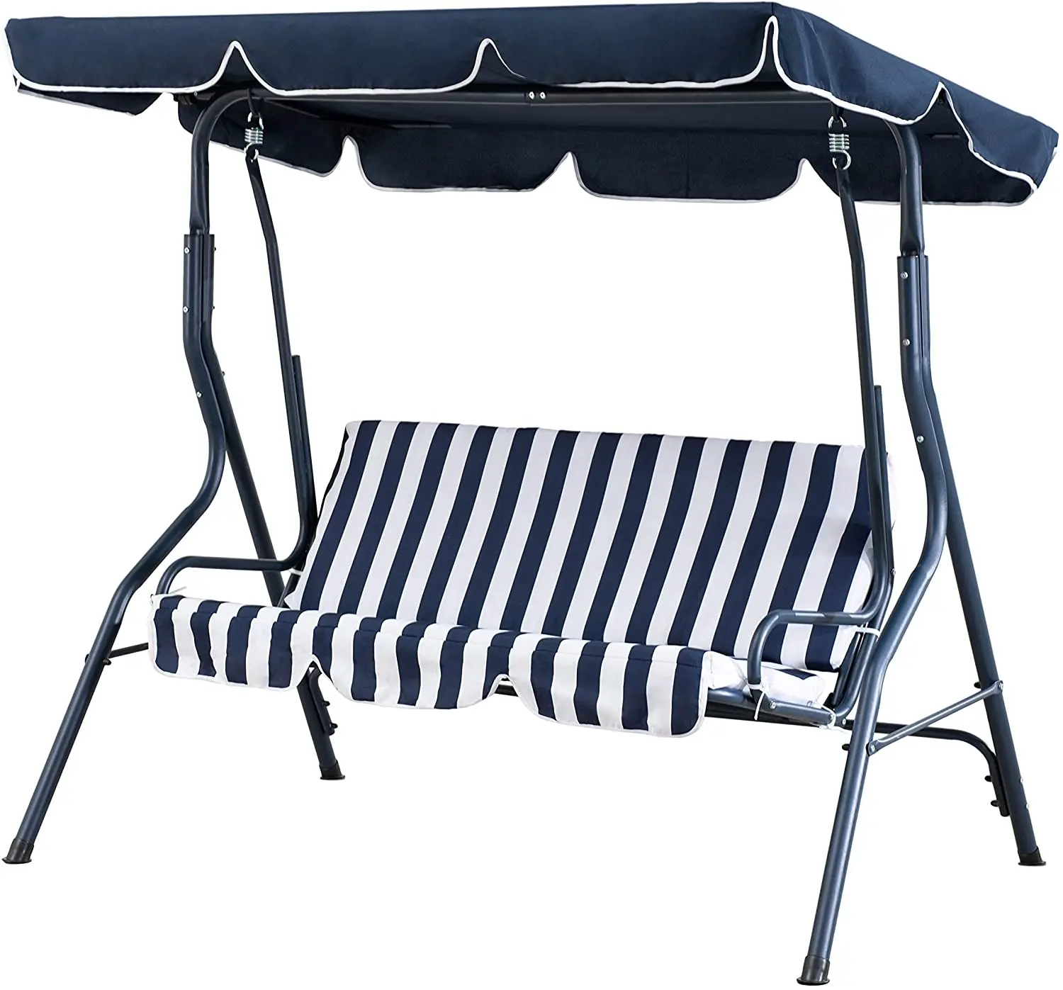 Outdoor 2-Seat Striped Patio Swing with Canopy