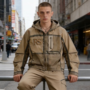 Chaquetas Cortavientos Impermeables Rainbow Spray OEM/ODM para Hombre, Mezcla de Nailon y Spandex <span class=keywords><strong>con</strong></span> Diseño de Pintura en Aerosol, Patchwork y Bordado - Product Image 1