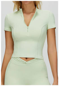 Sentiment <span class=keywords><strong>nu</strong></span> Yoga à manches courtes col montant fermeture éclair <span class=keywords><strong>blazer</strong></span> serré course en plein air Fitness à manches courtes logo personnalisé vêtements - Product Image 4