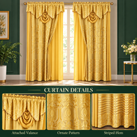 Rideaux Jacquard de Luxe à Passe-Tringle avec Cantonnière Intégrée, Ensemble de 2 Panneaux de Rideaux de Fenêtre avec Pompons et Doublure
